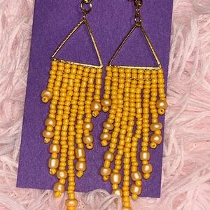 Yellow Beaded Dangle Earrings